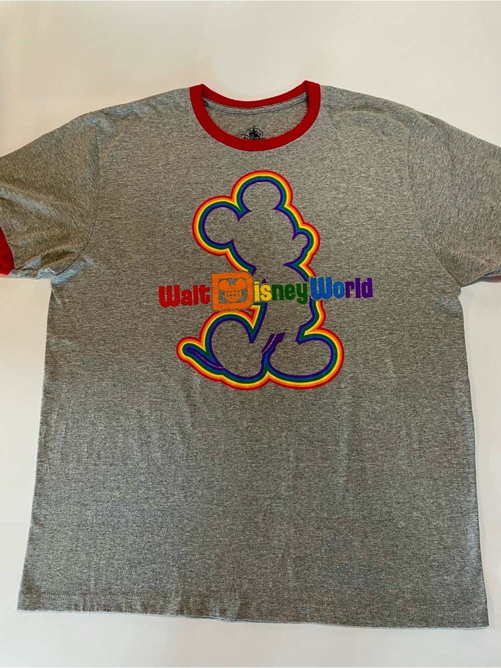 Disney Parks Rainbow Pride Mickey Mouse Ringer T-Shirt Grey XL